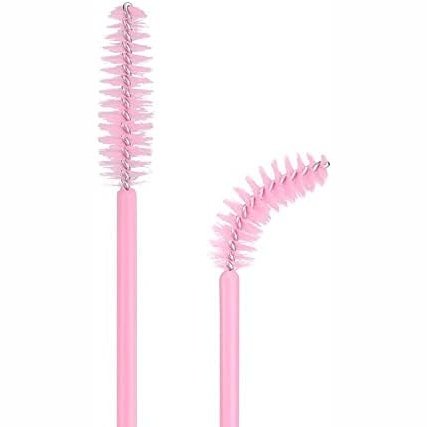 100PCS Glitter Pink Disposable Eyelash Mascara and Lip Brushes Set - 50PCS Eyelash Spoolies and 50PCS Lip Wands for Eyelash Extensions