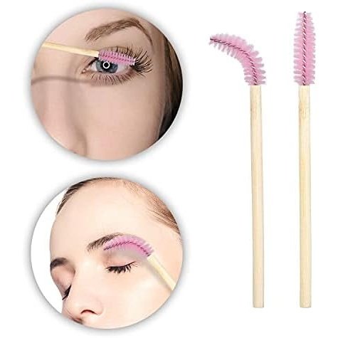 100PCS Glitter Pink Disposable Eyelash Mascara and Lip Brushes Set - 50PCS Eyelash Spoolies and 50PCS Lip Wands for Eyelash Extensions