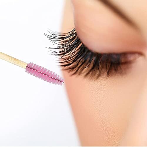 100PCS Glitter Pink Disposable Eyelash Mascara and Lip Brushes Set - 50PCS Eyelash Spoolies and 50PCS Lip Wands for Eyelash Extensions