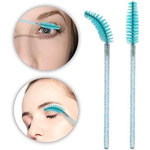 100PCS Glitter Pink Disposable Eyelash Mascara and Lip Brushes Set - 50PCS Eyelash Spoolies and 50PCS Lip Wands for Eyelash Extensions