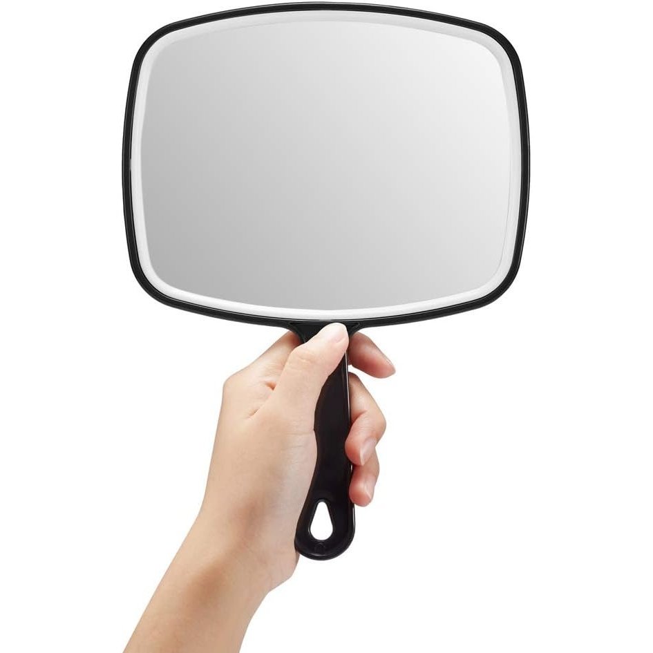 Classic Black Handheld Mirror with Handle, Single-Sided Square Design