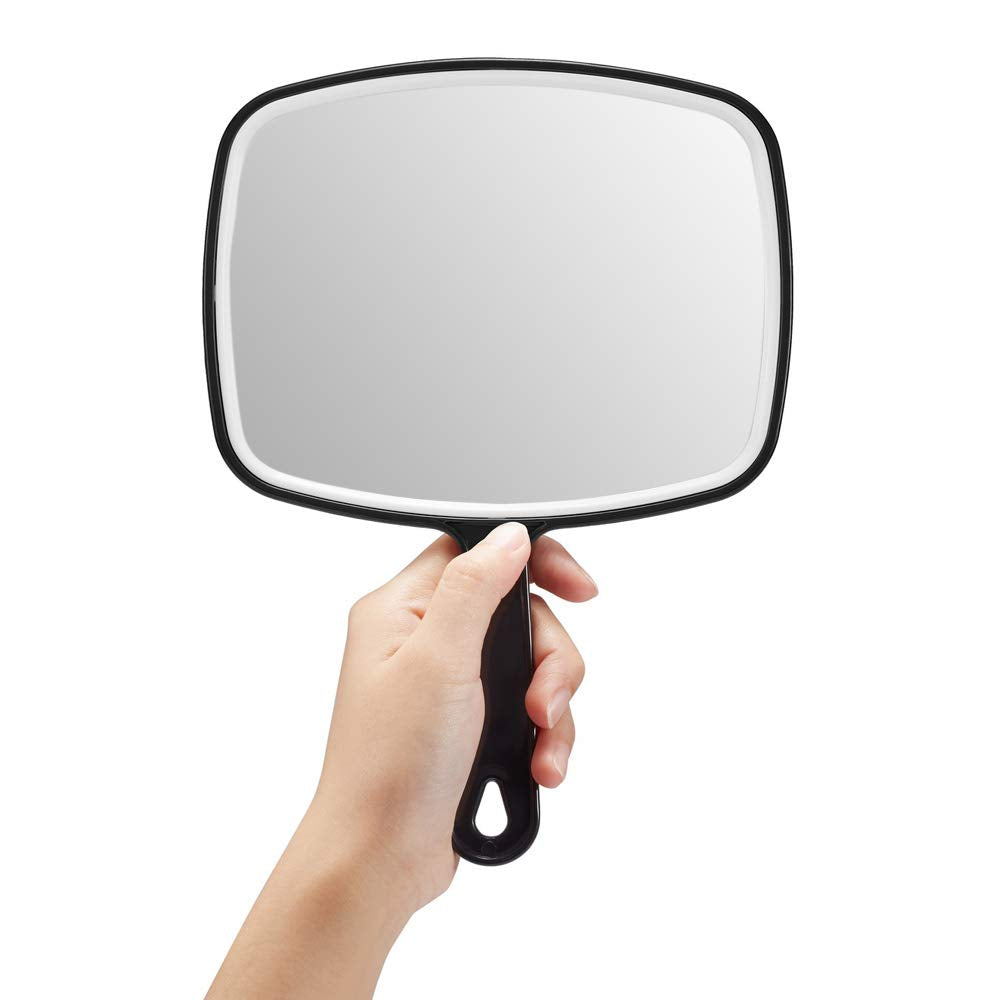 Classic Black Handheld Mirror with Handle, Single-Sided Square Design