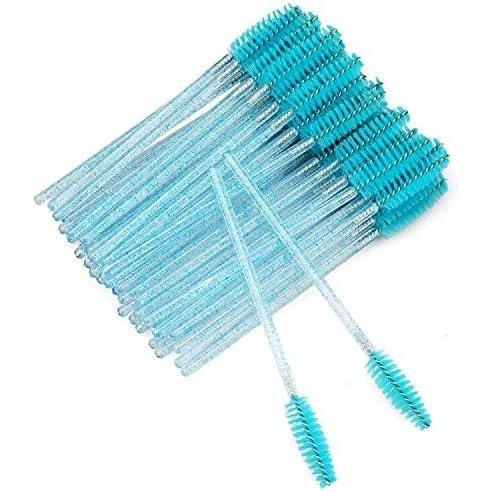 100PCS Glitter Pink Disposable Eyelash Mascara and Lip Brushes Set - 50PCS Eyelash Spoolies and 50PCS Lip Wands for Eyelash Extensions