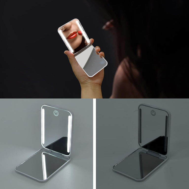 Travel Makeup Mirror with LED Light, 1X/3X Magnification, Compact and Portable Handheld Mirror