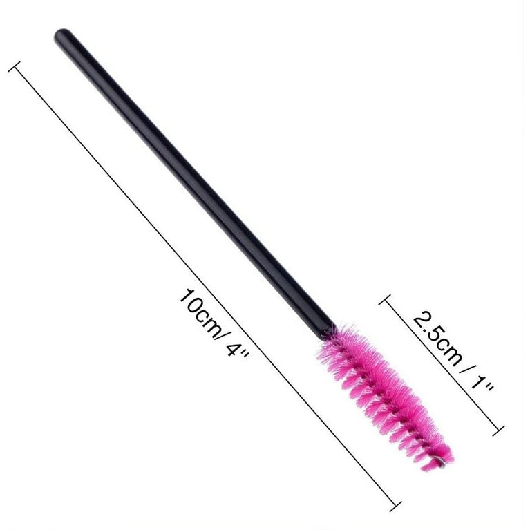 100PCS Glitter Pink Disposable Eyelash Mascara and Lip Brushes Set - 50PCS Eyelash Spoolies and 50PCS Lip Wands for Eyelash Extensions