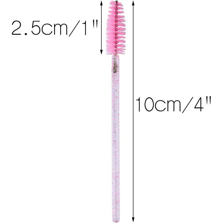 100PCS Glitter Pink Disposable Eyelash Mascara and Lip Brushes Set - 50PCS Eyelash Spoolies and 50PCS Lip Wands for Eyelash Extensions