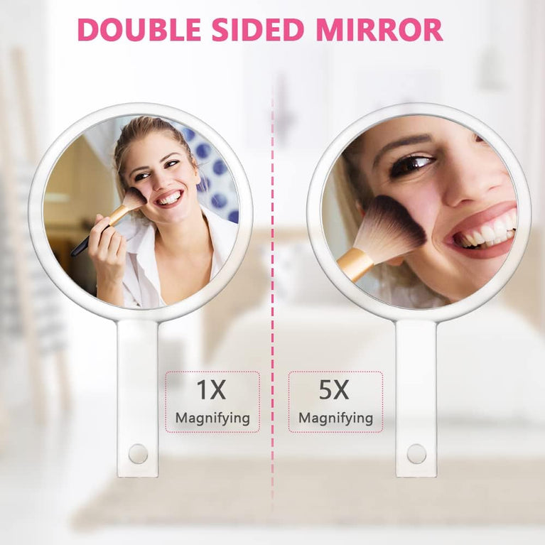 Compact Double-Sided Mirror: Portable 1X/5X Magnifying Handheld Vanity Mirror for Makeup