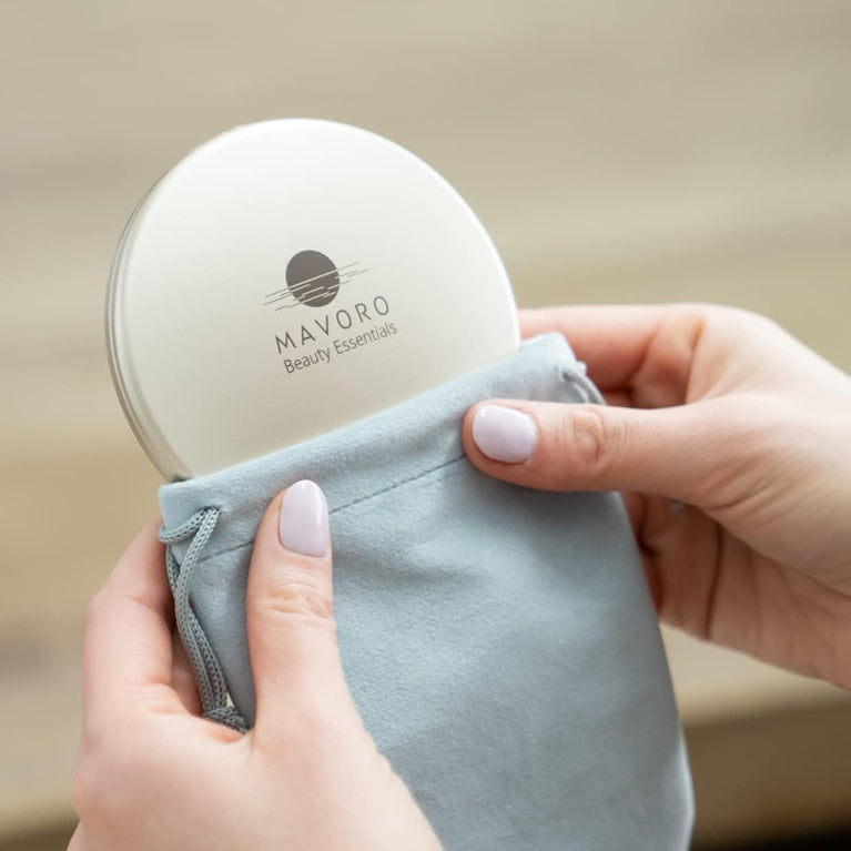 Compact Double-Sided Makeup Mirror with Hands-Free Hinge (Champagne Gold)