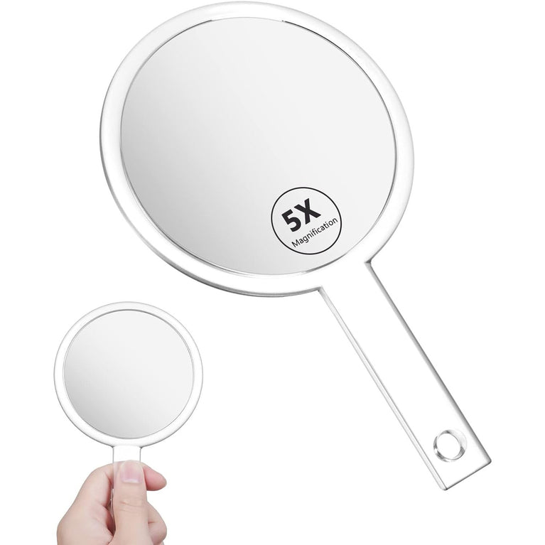 Compact Double-Sided Mirror: Portable 1X/5X Magnifying Handheld Vanity Mirror for Makeup