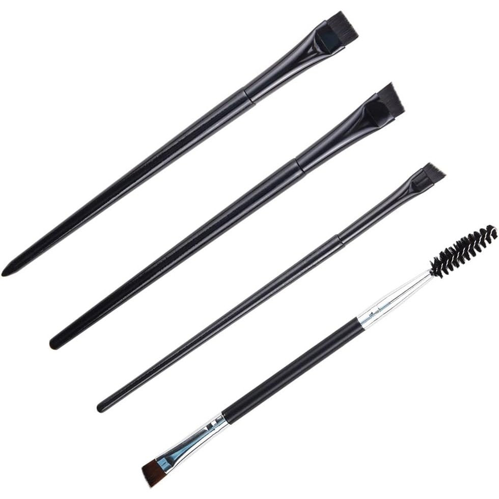 Eyeliner & Brow Brush Set with Angled, Flat, Double-Ended Brushes - Synthetic Bristles, Makeup Tool Kit