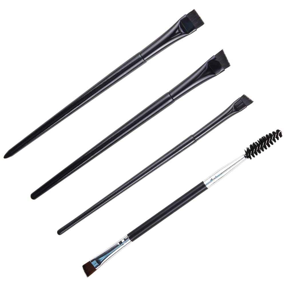 Eyeliner & Brow Brush Set with Angled, Flat, Double-Ended Brushes - Synthetic Bristles, Makeup Tool Kit