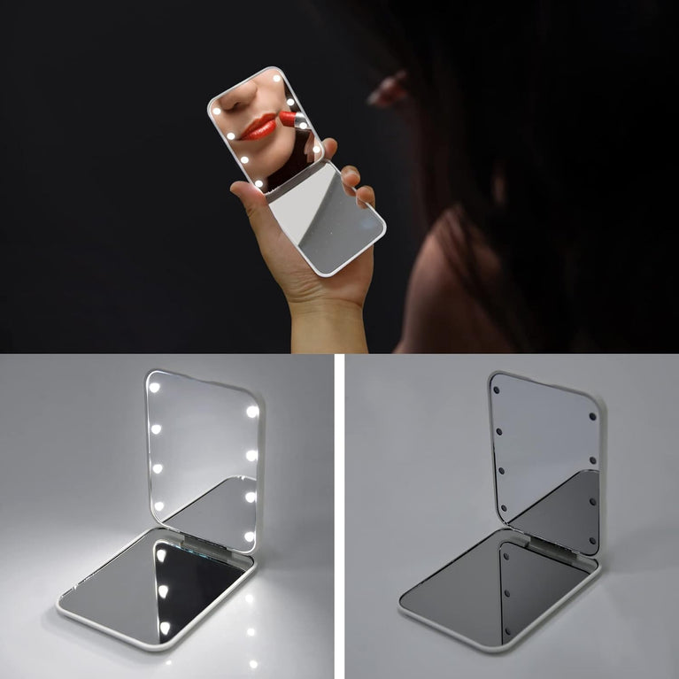 Travel Makeup Mirror with LED Light, 1X/3X Magnification, Compact and Portable Handheld Mirror