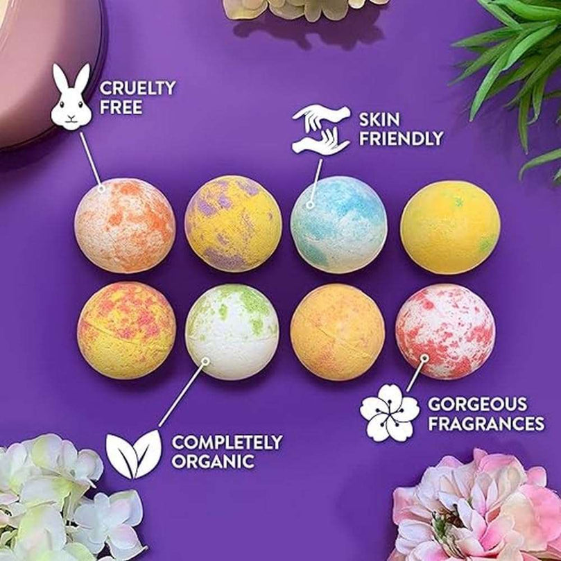 8 x Bath Bombs Value Women's Set, Handmade, Moisturising, Vegan & Cruelty Free, Beauty Spa Gift Set, Bath Fizzers, for Women, Girls, Her, Girlfriend, Packaging May Vary