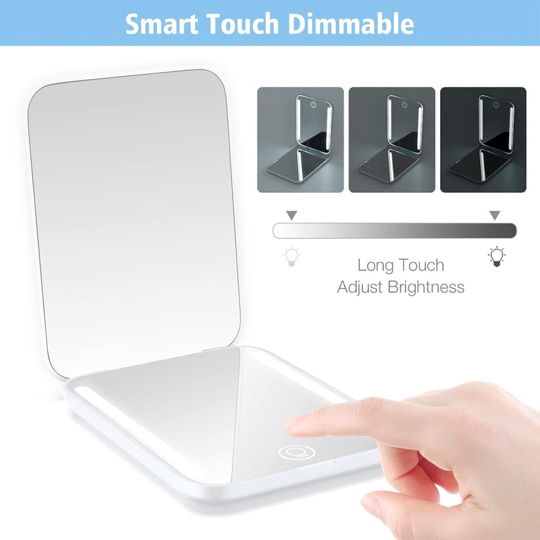 Travel Makeup Mirror with LED Light, 1X/3X Magnification, Compact and Portable Handheld Mirror