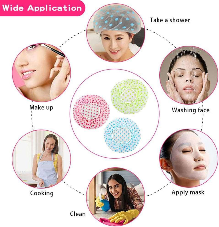 Shower Caps 3 Packs, Waterproof Shower Cap for Women Reusable Shower Hat Bath Caps with Elastic Band, Large Plastic Long Hair Environmental Protection Hats for Ladies Girls Kids Spa Salon
