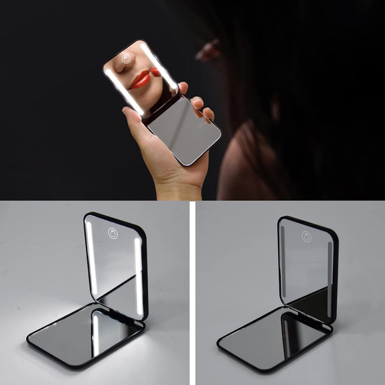 Travel Makeup Mirror with LED Light, 1X/3X Magnification, Compact and Portable Handheld Mirror