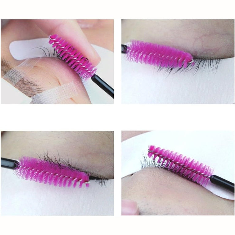 100PCS Glitter Pink Disposable Eyelash Mascara and Lip Brushes Set - 50PCS Eyelash Spoolies and 50PCS Lip Wands for Eyelash Extensions