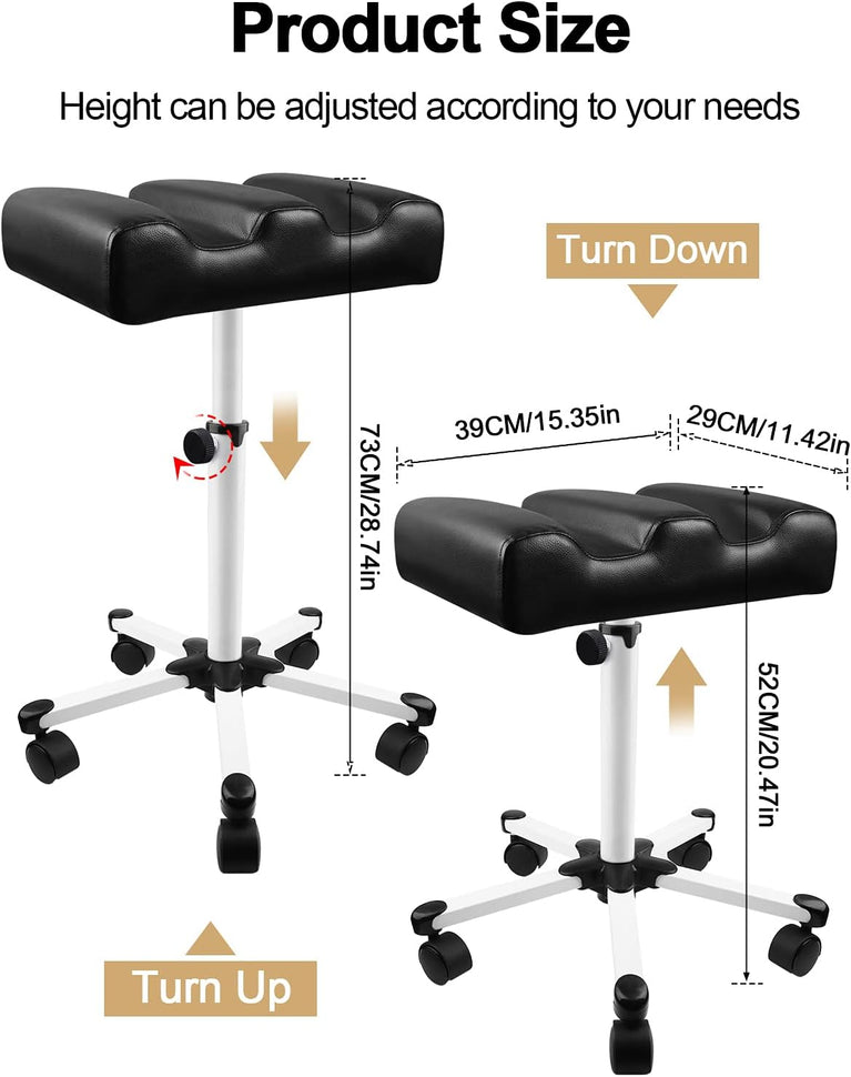 Adjustable Pedicure Manicure Footrest Stool with Wheels - Nail Salon Equipment