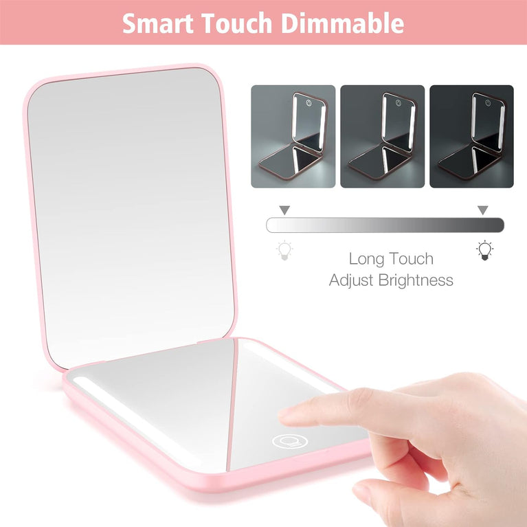 Travel Makeup Mirror with LED Light, 1X/3X Magnification, Compact and Portable Handheld Mirror