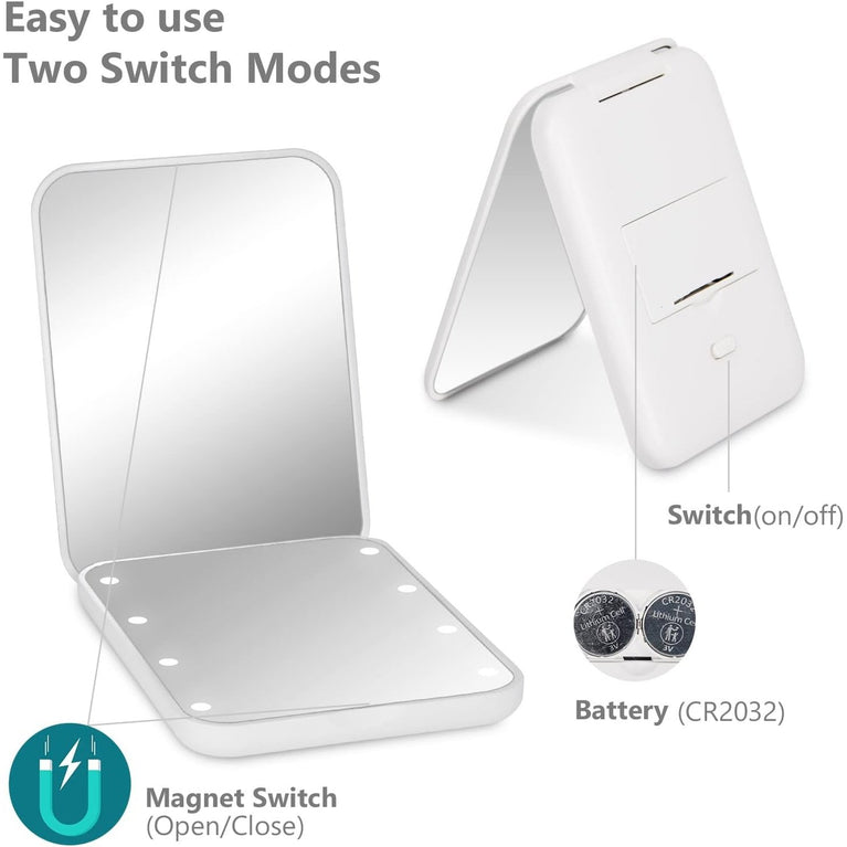 Travel Makeup Mirror with LED Light, 1X/3X Magnification, Compact and Portable Handheld Mirror