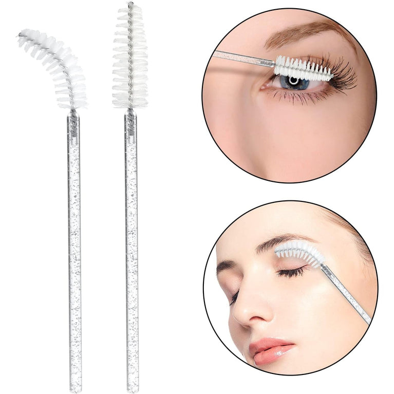 100PCS Glitter Pink Disposable Eyelash Mascara and Lip Brushes Set - 50PCS Eyelash Spoolies and 50PCS Lip Wands for Eyelash Extensions