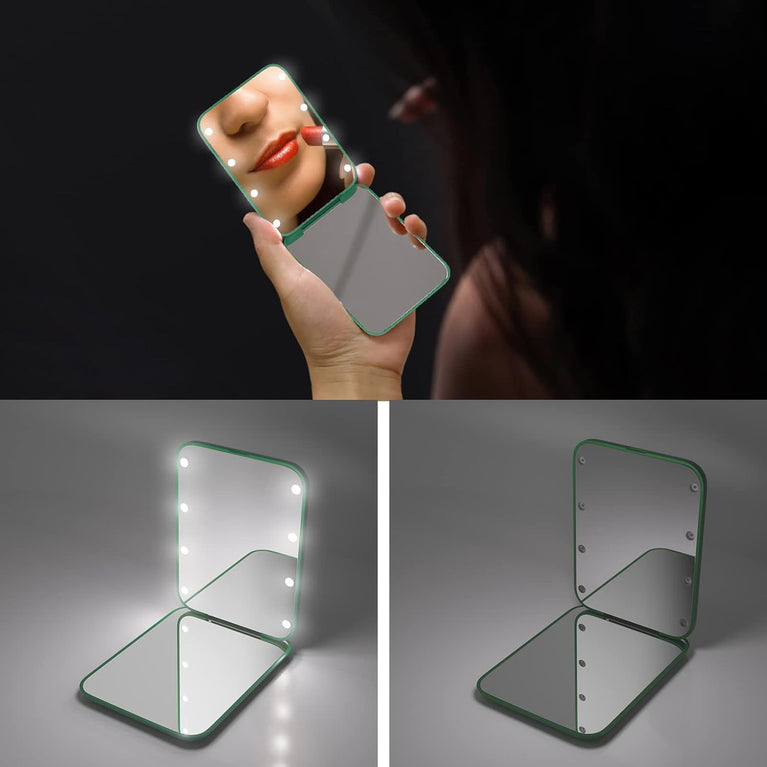 Travel Makeup Mirror with LED Light, 1X/3X Magnification, Compact and Portable Handheld Mirror