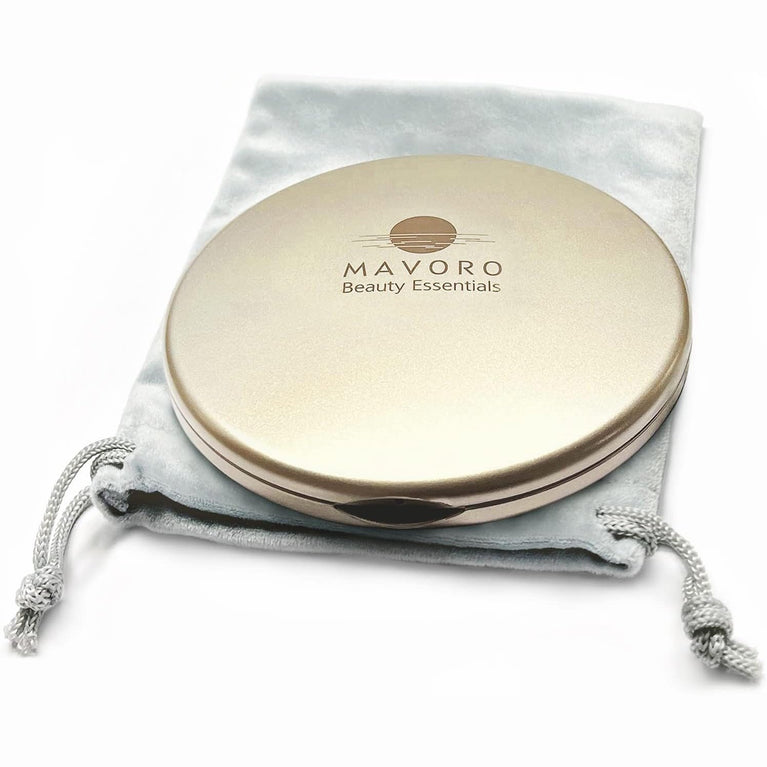 Compact Double-Sided Makeup Mirror with Hands-Free Hinge (Champagne Gold)