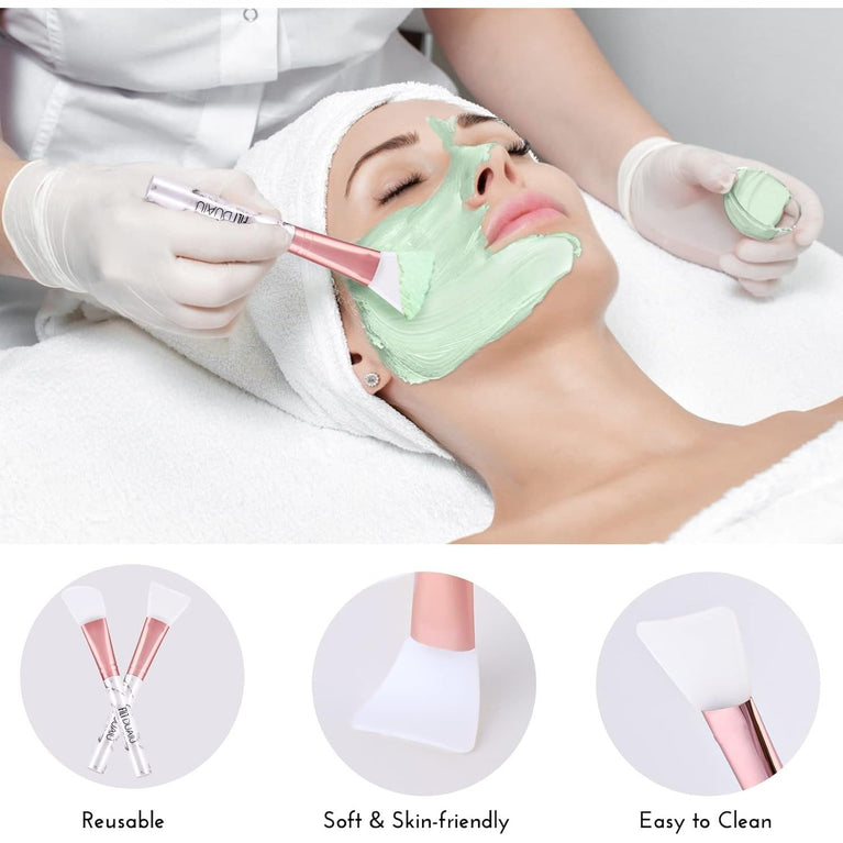 2-Pack Silicone Facial Mask Application Brushes with Marble Plastic Handles for Mud, Clay, Charcoal Masks