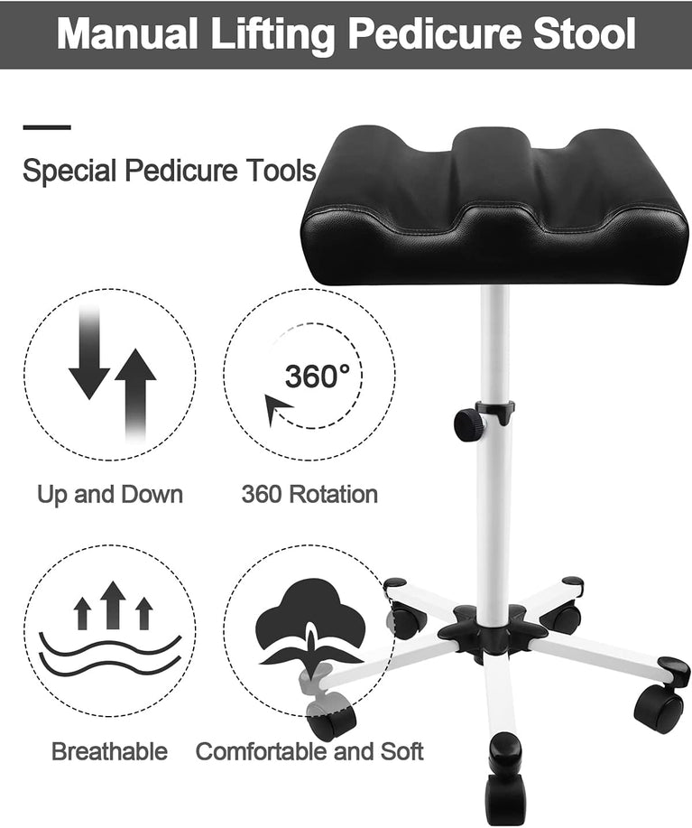 Adjustable Pedicure Manicure Footrest Stool with Wheels - Nail Salon Equipment