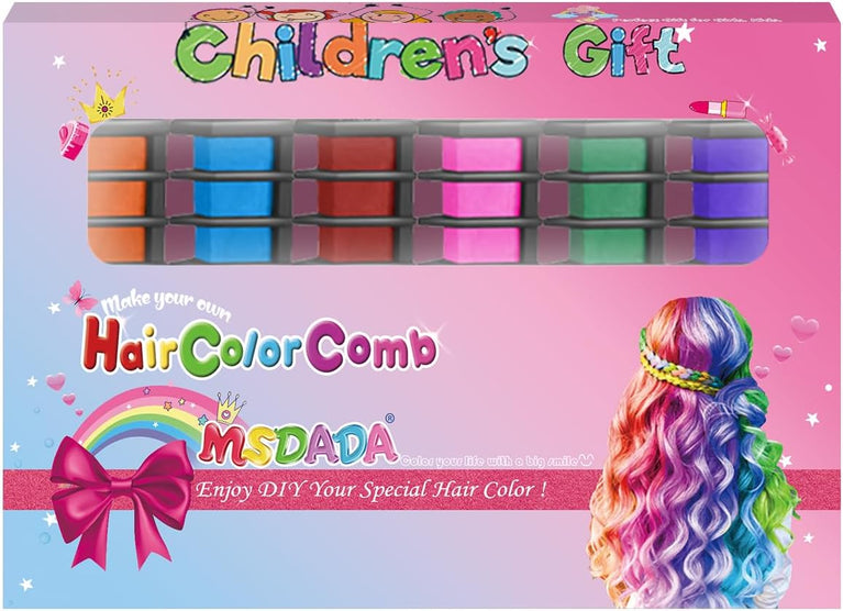 Colorful Hair Chalk Set for Kids - Temporary Hair Dye Kit for Girls aged 4-12+