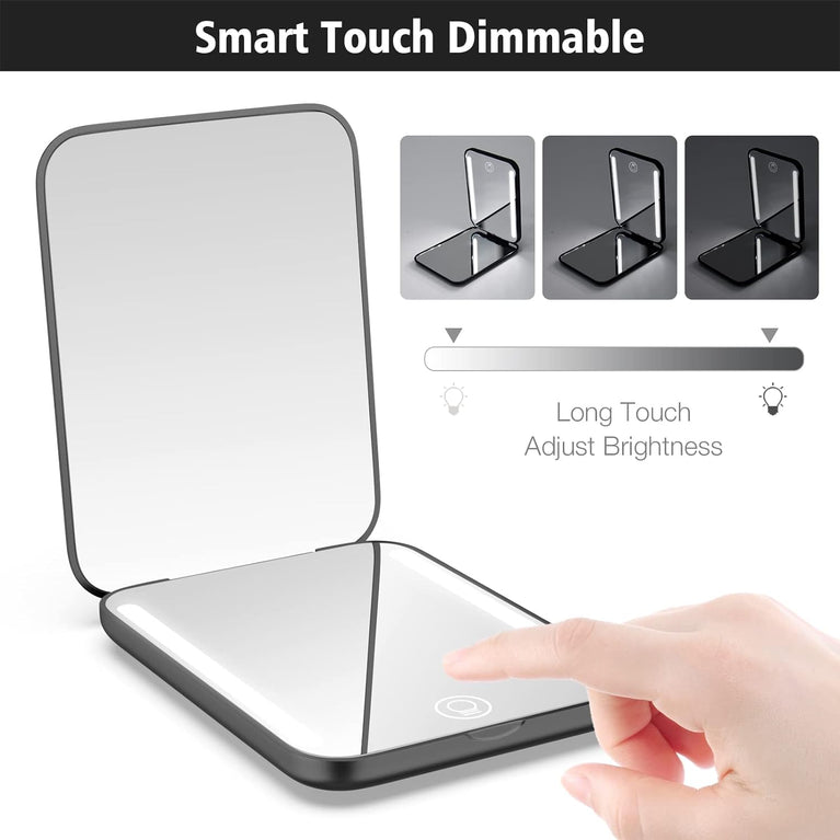 Travel Makeup Mirror with LED Light, 1X/3X Magnification, Compact and Portable Handheld Mirror