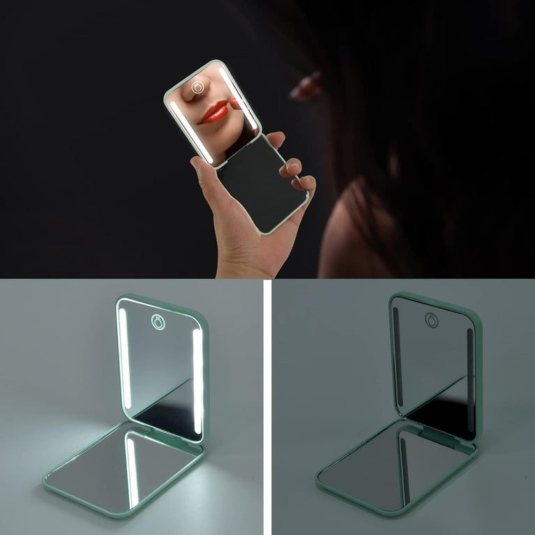 Travel Makeup Mirror with LED Light, 1X/3X Magnification, Compact and Portable Handheld Mirror