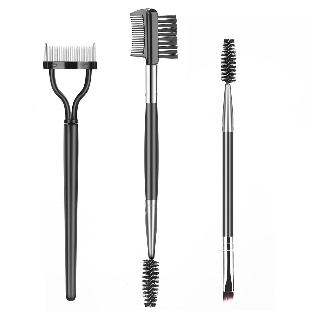 3-Piece Professional Eye Makeup Brush Set with Eyebrow Comb, Lash Spoolie, and Eyelash Separator