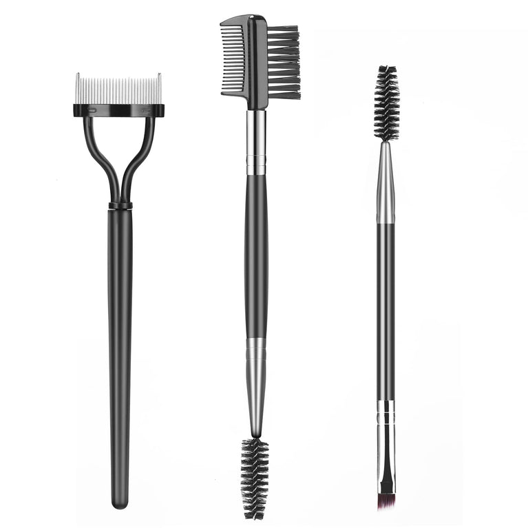3-Piece Professional Eye Makeup Brush Set with Eyebrow Comb, Lash Spoolie, and Eyelash Separator