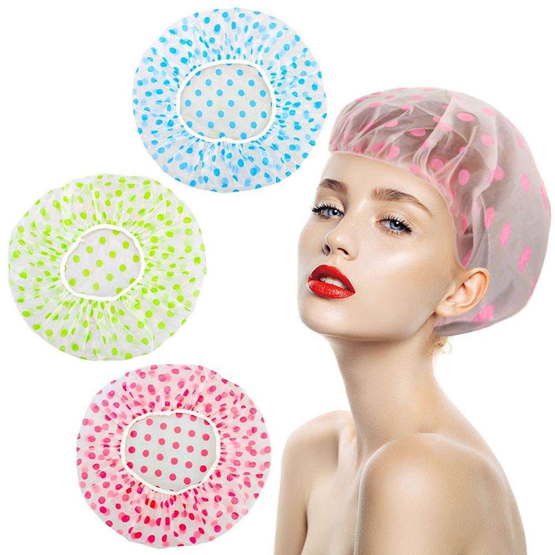 Shower Caps 3 Packs, Waterproof Shower Cap for Women Reusable Shower Hat Bath Caps with Elastic Band, Large Plastic Long Hair Environmental Protection Hats for Ladies Girls Kids Spa Salon