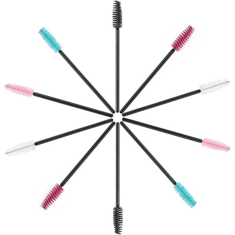 100PCS Glitter Pink Disposable Eyelash Mascara and Lip Brushes Set - 50PCS Eyelash Spoolies and 50PCS Lip Wands for Eyelash Extensions