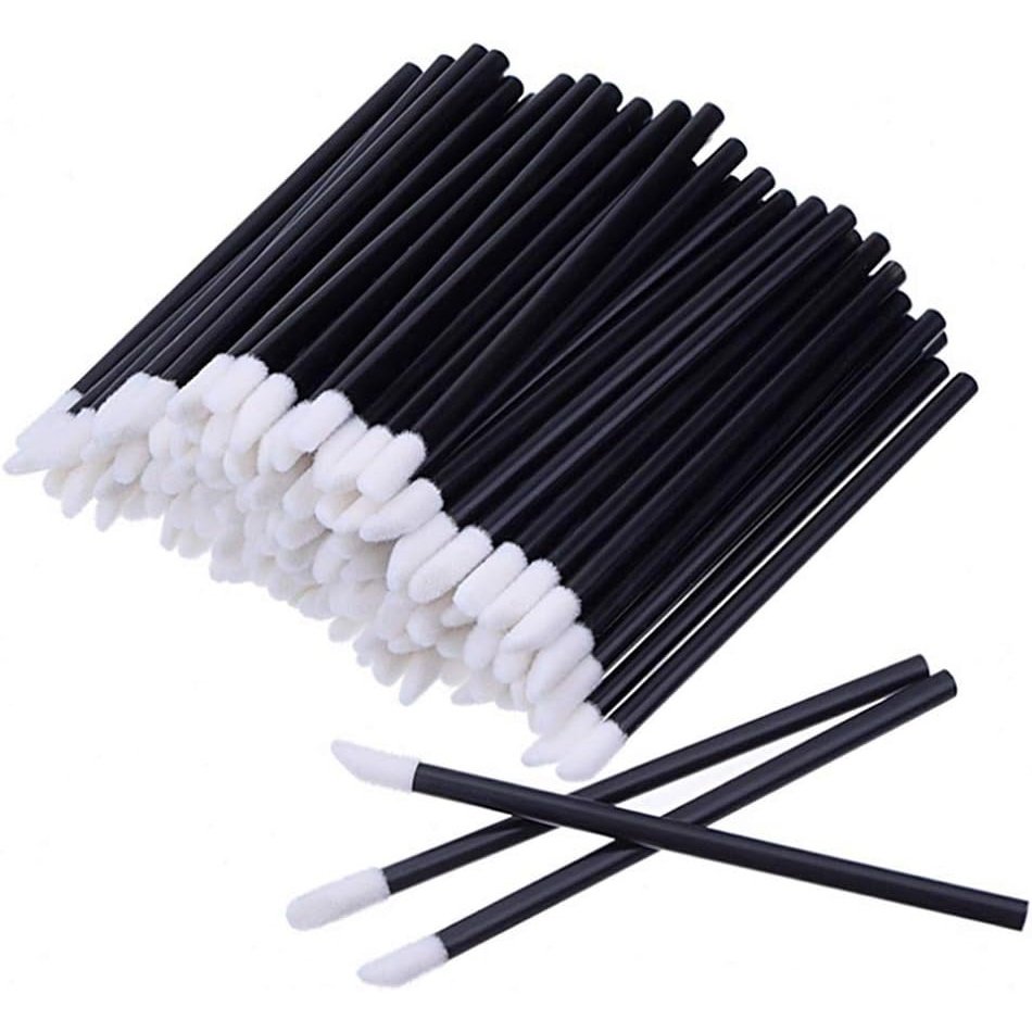 100Pcs Black Disposable Lipstick Applicators, Fiber Makeup Lip Brushes Beauty Tool Kit with 3.54inch Length