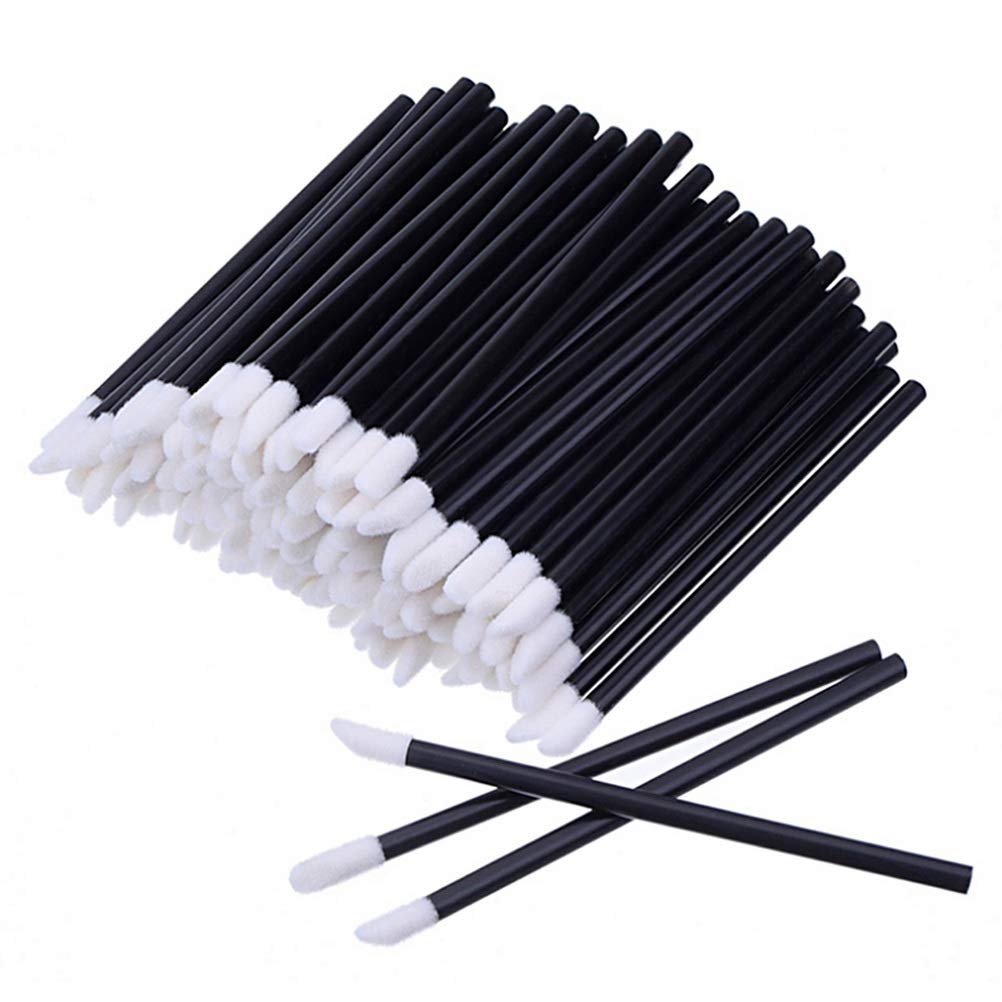 100Pcs Black Disposable Lipstick Applicators, Fiber Makeup Lip Brushes Beauty Tool Kit with 3.54inch Length