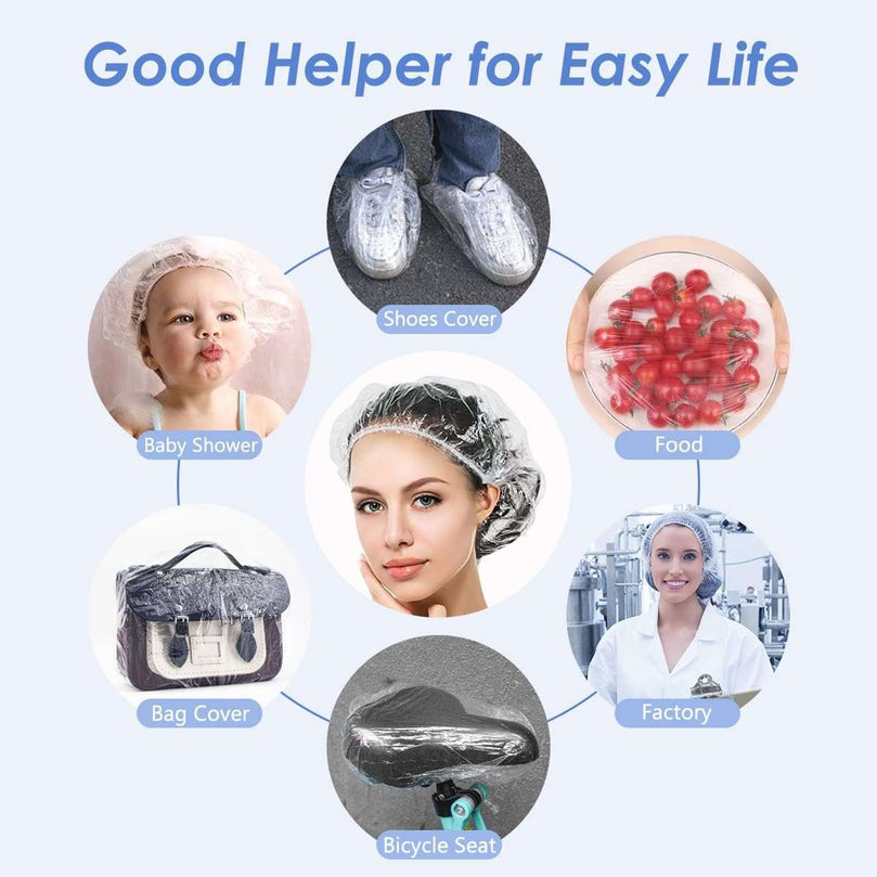 Aquior Shower Cap Disposable, 50 PCS Bath Caps Large Thick Clear Waterproof Plastic Elastic Hair Bath Caps for Women Kids Girls, Travel Spa, Hotel and Hair Solon, Home Use