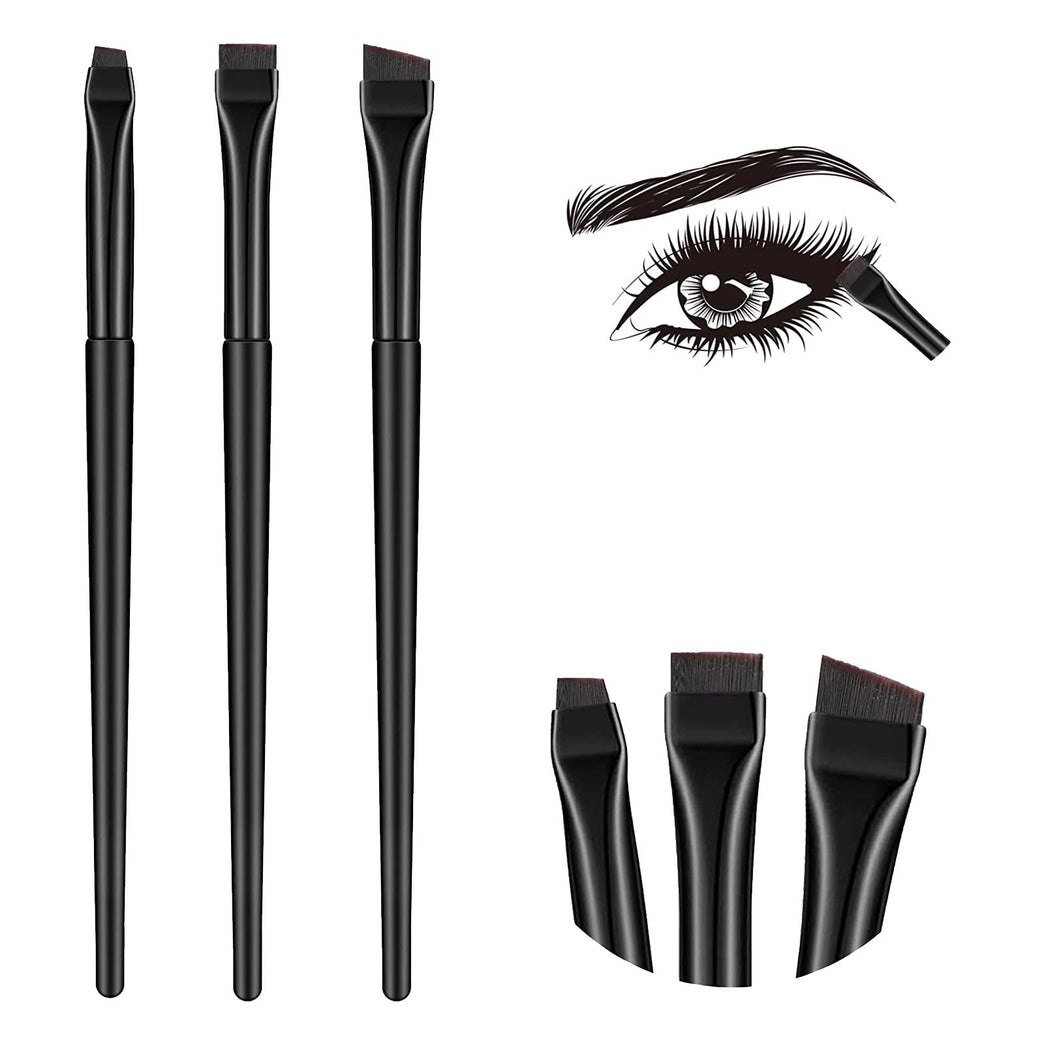 3-Piece Eyeliner Brush Set with Flat & Angled Brushes - Professional Makeup Tools for Shaping Eyebrows