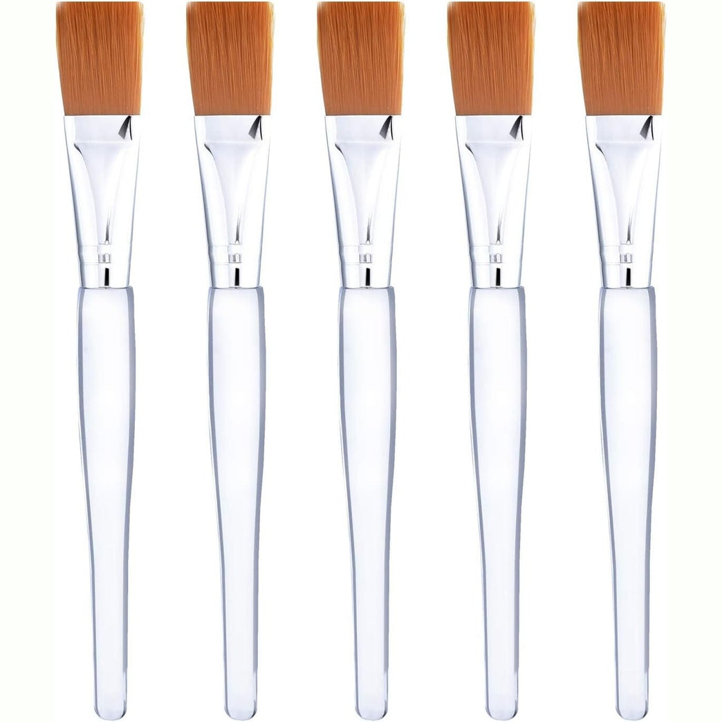 5-Piece Silver Facial Mask Application Brush Set with Clear Plastic Handle & Soft Synthetic Bristles