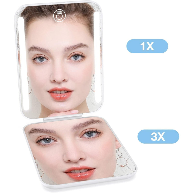 Travel Makeup Mirror with LED Light, 1X/3X Magnification, Compact and Portable Handheld Mirror