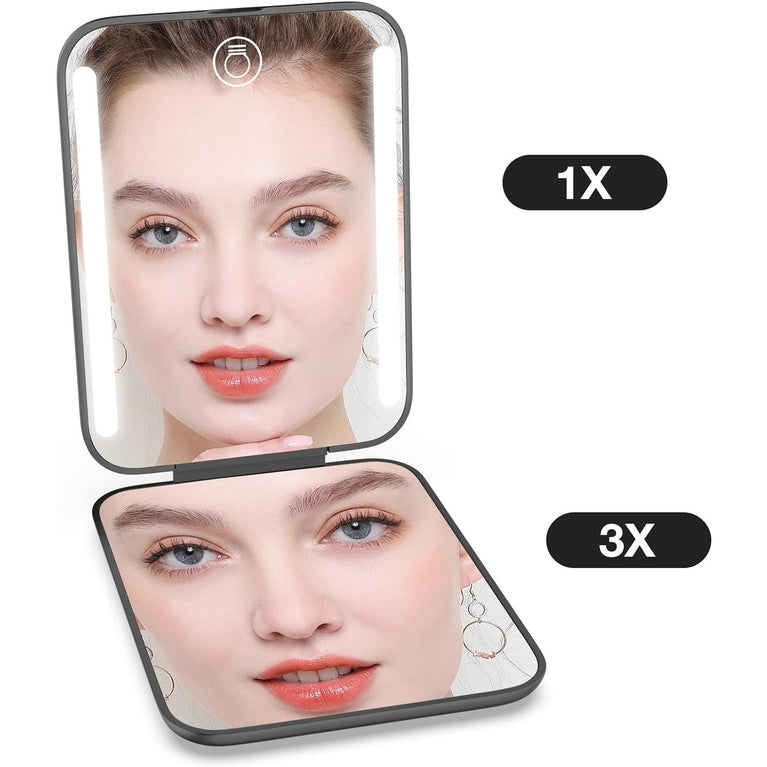 Travel Makeup Mirror with LED Light, 1X/3X Magnification, Compact and Portable Handheld Mirror