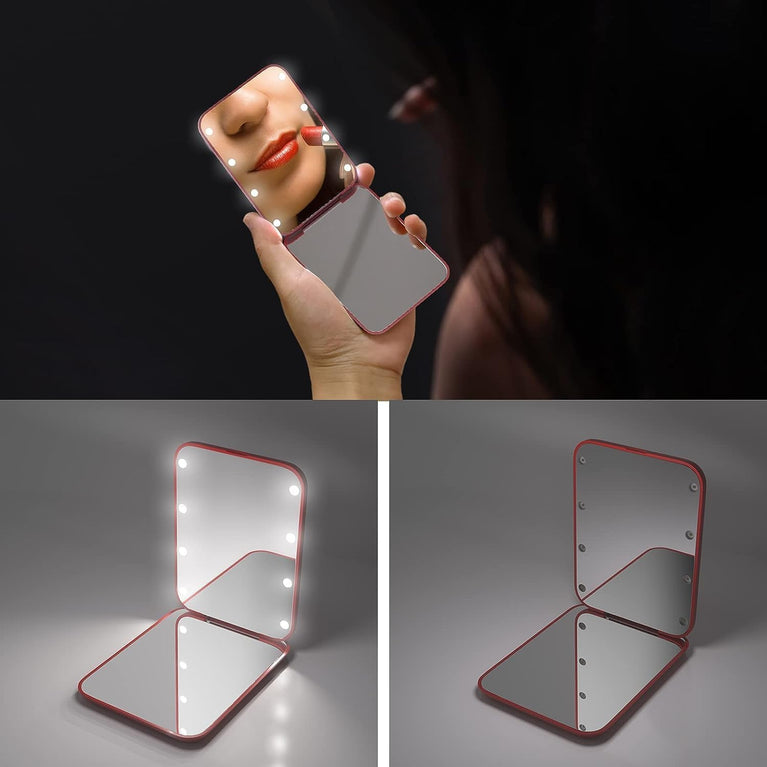 Travel Makeup Mirror with LED Light, 1X/3X Magnification, Compact and Portable Handheld Mirror
