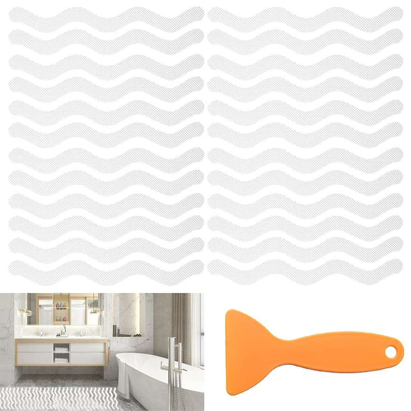 CCLKHY 24 Pcs Non Slip Bathtub Stickers, Wave Non Slip Stickers, Shower Stickers, Transparent Self-Adhesive Non-Slip Strips Stickers for Bath Tub, Stairs, Shower Room, Slippery Surfaces