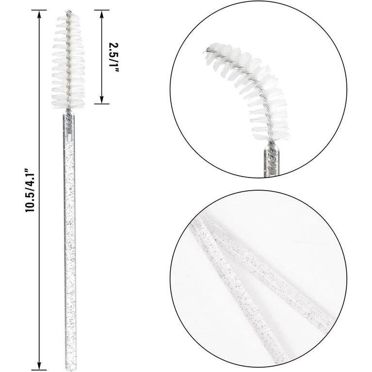 100PCS Glitter Pink Disposable Eyelash Mascara and Lip Brushes Set - 50PCS Eyelash Spoolies and 50PCS Lip Wands for Eyelash Extensions