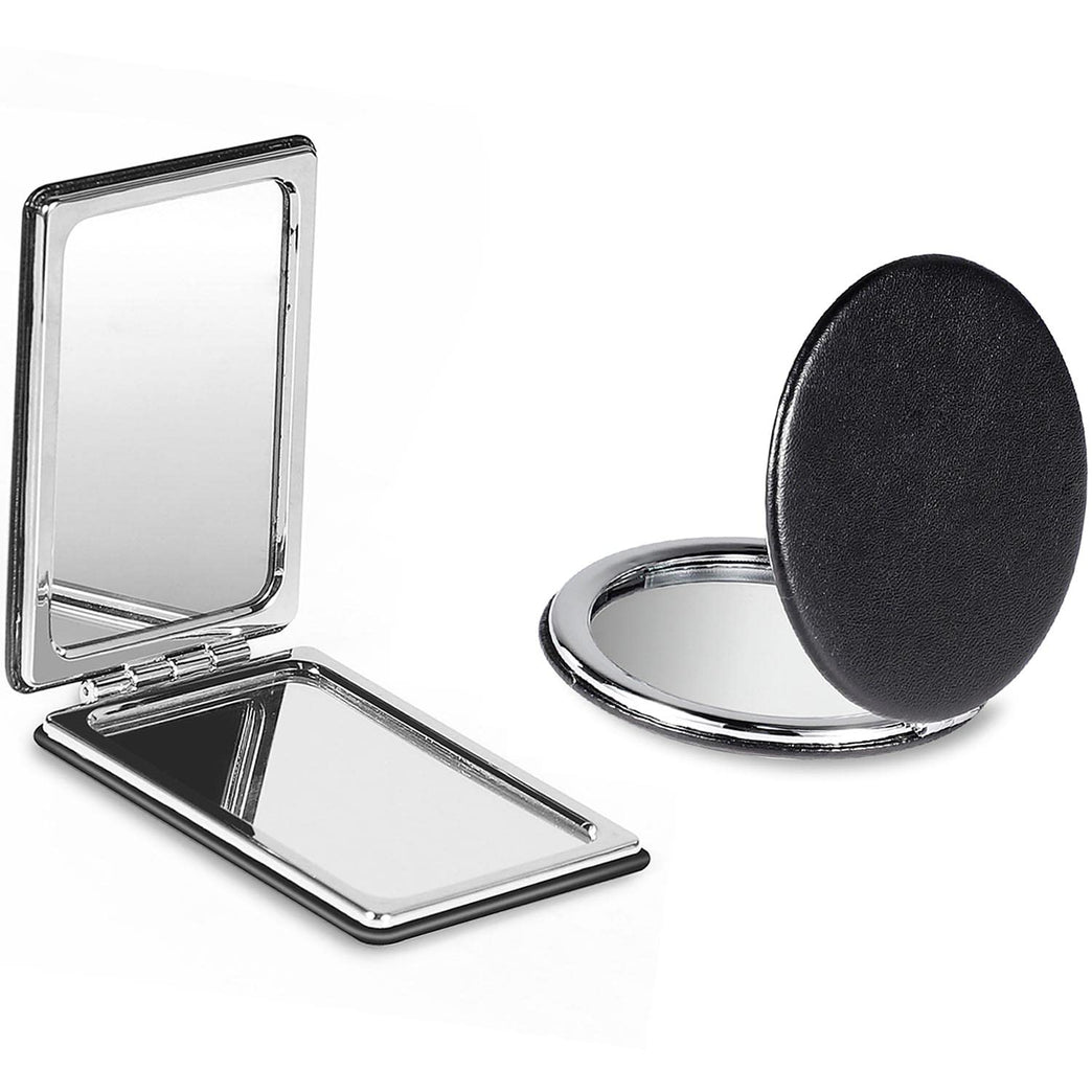 Travel Ready Double-Sided Compact Makeup Mirrors - Set of 2 Black Mirrors
