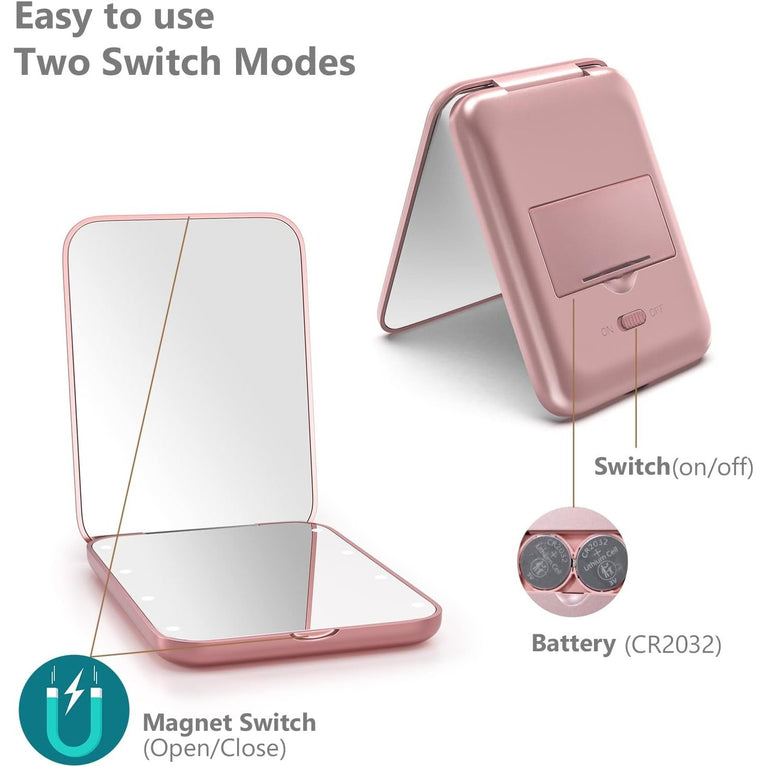 Travel Makeup Mirror with LED Light, 1X/3X Magnification, Compact and Portable Handheld Mirror