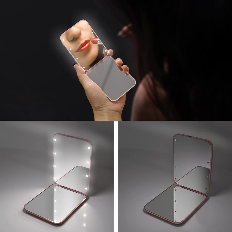 Travel Makeup Mirror with LED Light, 1X/3X Magnification, Compact and Portable Handheld Mirror