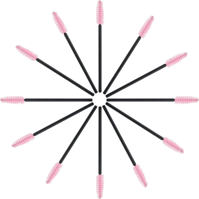 100PCS Glitter Pink Disposable Eyelash Mascara and Lip Brushes Set - 50PCS Eyelash Spoolies and 50PCS Lip Wands for Eyelash Extensions